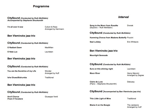 CitySound ~ 'Shine the Light' Concert Programme