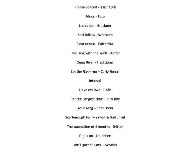 Songs of Spring Concert programme